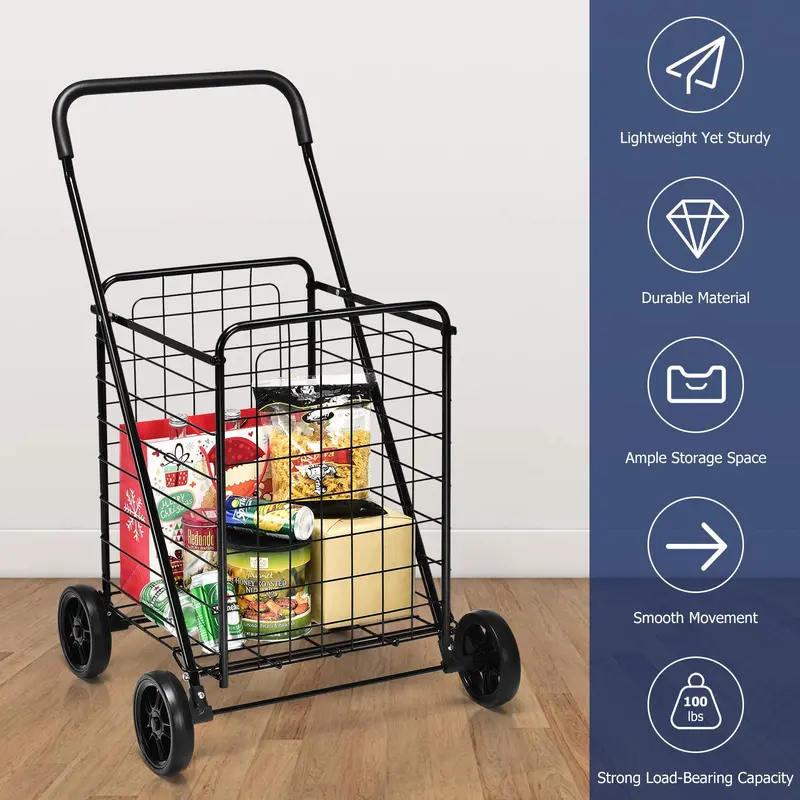 Lightweight Folding Shopping Cart – Wheeled Grocery Trolley for Easy Transport