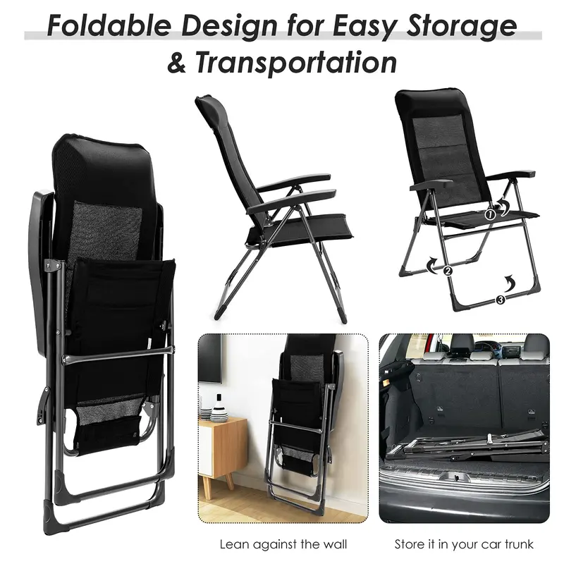 Lightweight Folding Sling Patio Chair with Integrated Headrest Support