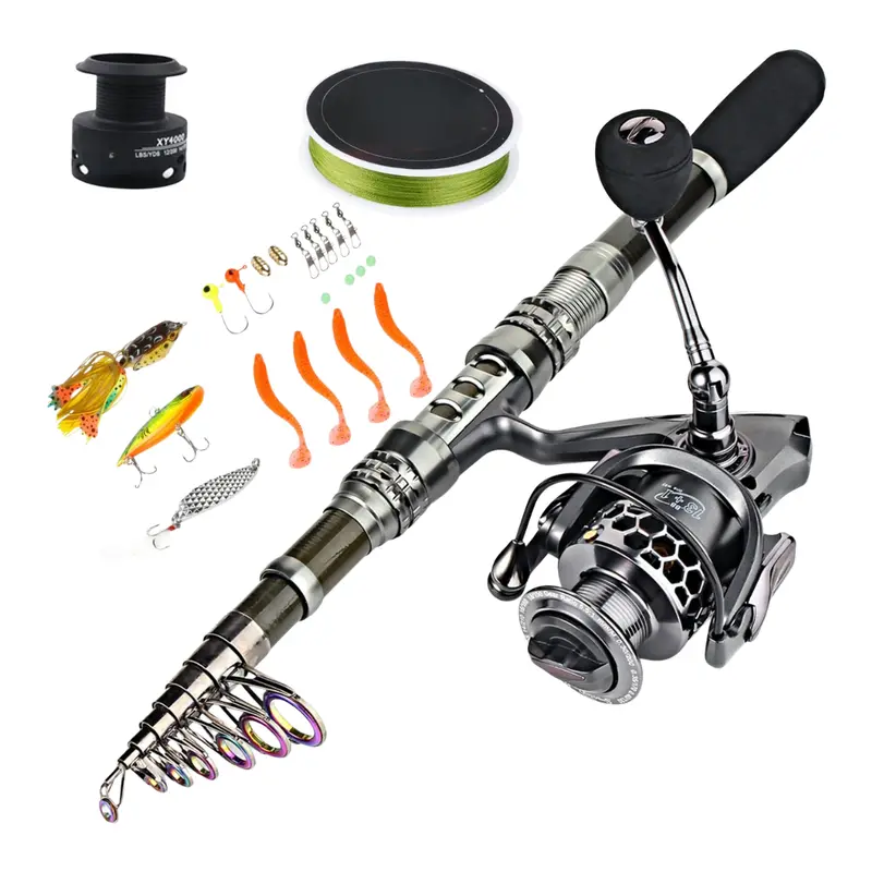 Lightweight Telescopic Carbon Fiber Fishing Rod & Reel Combo with Accessory Kit 2