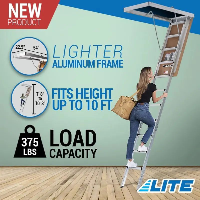 LITE 10-Foot Aluminum Attic Ladder – Type IAA Duty Rating, 375 lb Capacity