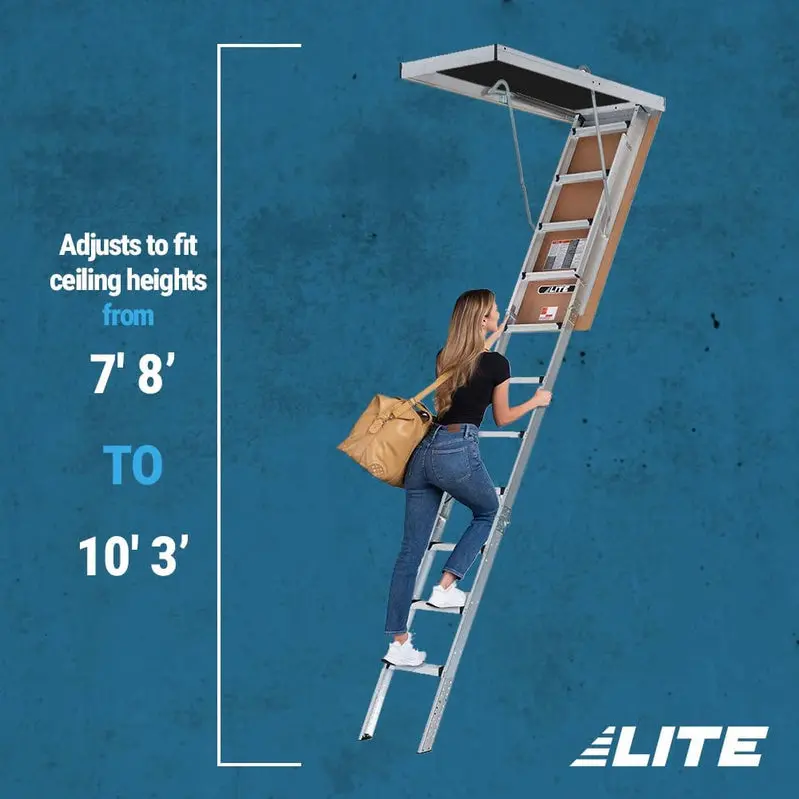 LITE 10-Foot Aluminum Attic Ladder – Type IAA Duty Rating, 375 lb Capacity