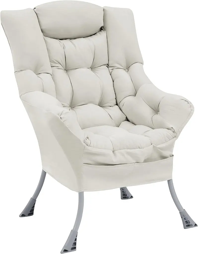Living and More Modern High-Back Accent Chair – Contemporary Fabric Lounge Sofa in Cool Grey