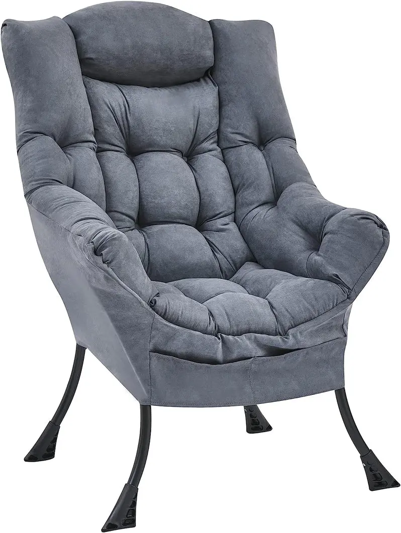 Living and More Modern High-Back Accent Chair – Contemporary Fabric Lounge Sofa in Cool Grey
