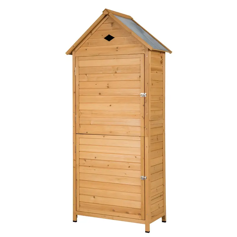 Lockable Wooden Garden Storage Shed – Fir Wood Outdoor Tool Cabinet for Yard or Patio