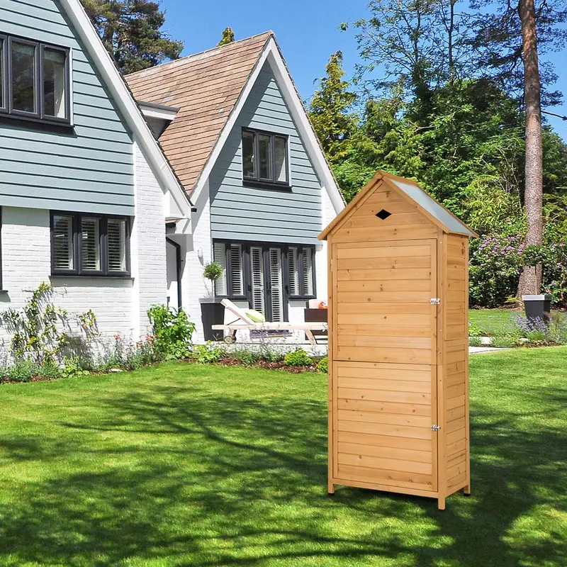 Lockable Wooden Garden Storage Shed – Fir Wood Outdoor Tool Cabinet for Yard or Patio