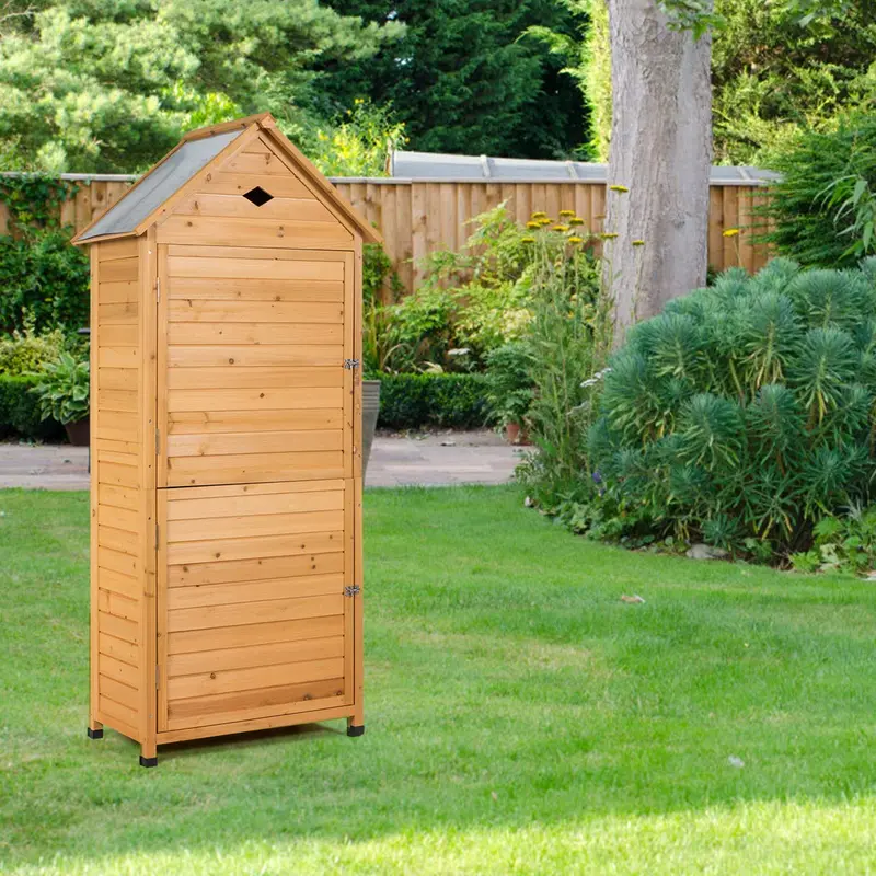 Lockable Wooden Garden Storage Shed – Fir Wood Outdoor Tool Cabinet for Yard or Patio