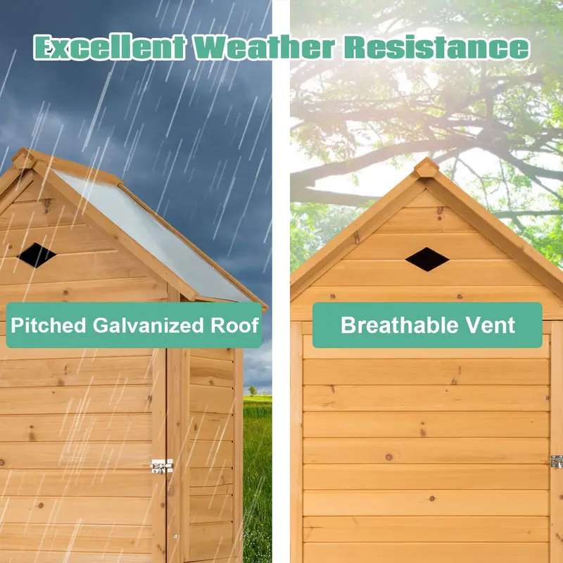 Lockable Wooden Garden Storage Shed – Fir Wood Outdoor Tool Cabinet for Yard or Patio