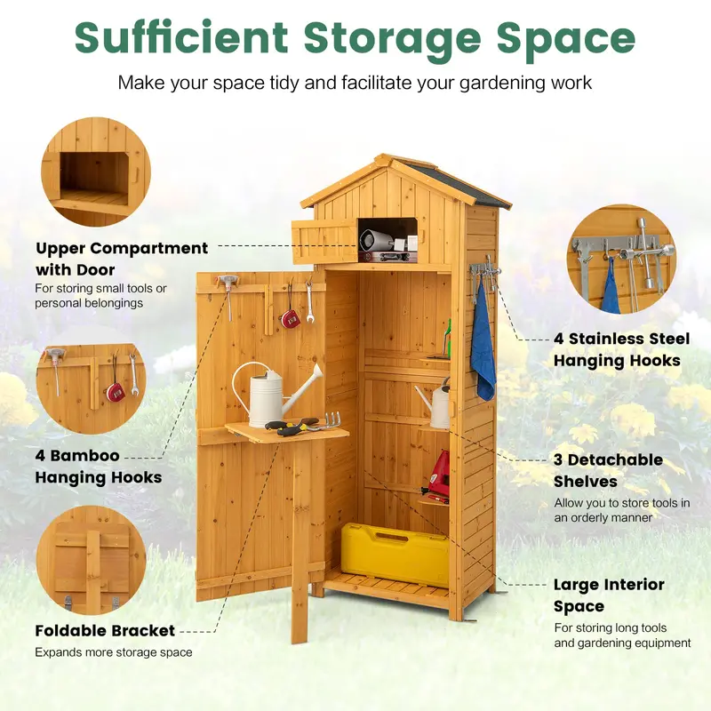 Lockable Wooden Outdoor Storage Shed – Garden Cabinet with Secure Doors