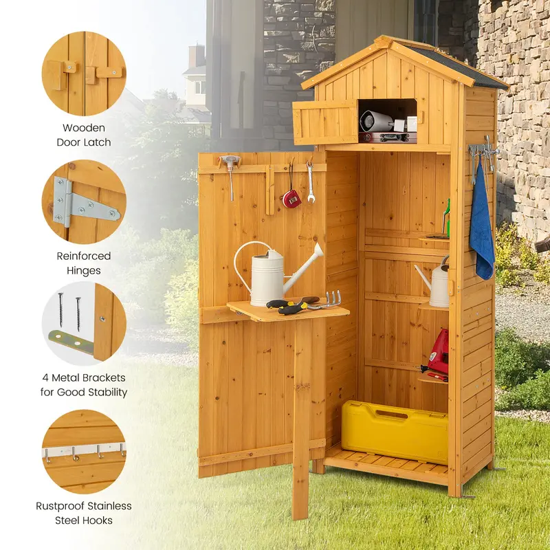 Lockable Wooden Outdoor Storage Shed – Garden Cabinet with Secure Doors