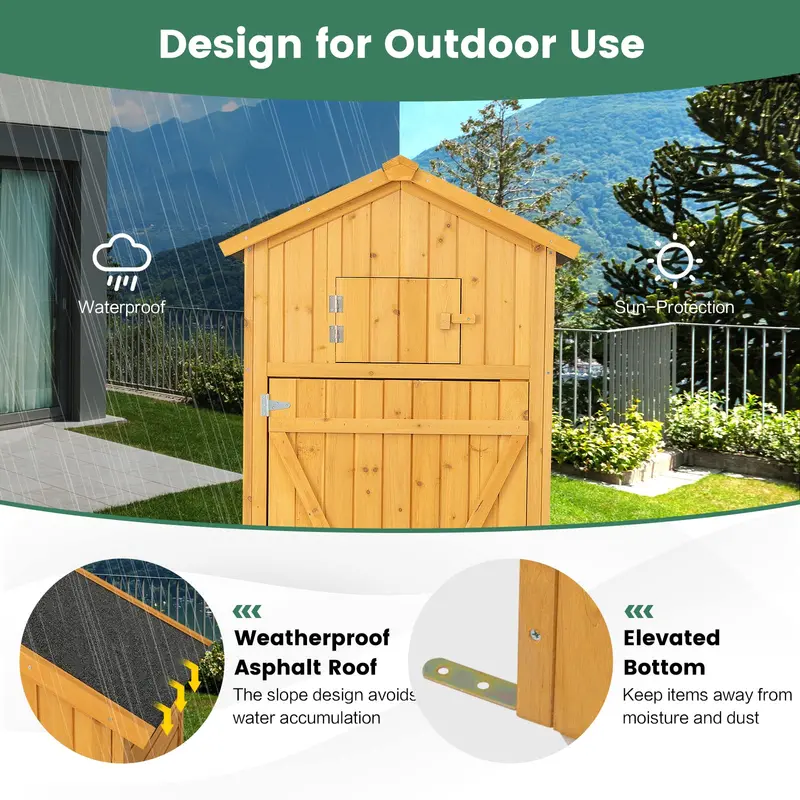 Lockable Wooden Outdoor Storage Shed – Garden Cabinet with Secure Doors