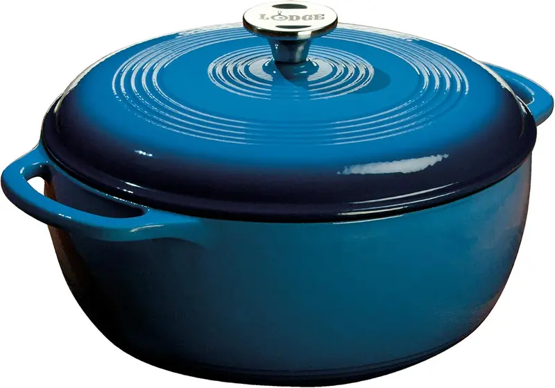 Lodge 6-Quart Caribbean Blue Enamel Cast Iron Dutch Oven with Moisture-Sealing Lid and Dual Handles