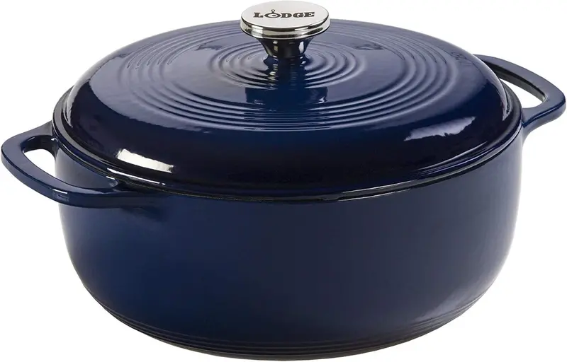 Lodge 6-Quart Caribbean Blue Enamel Cast Iron Dutch Oven with Moisture-Sealing Lid and Dual Handles