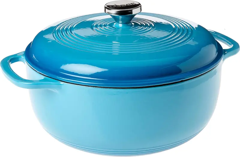 Lodge 6-Quart Caribbean Blue Enamel Cast Iron Dutch Oven with Moisture-Sealing Lid and Dual Handles