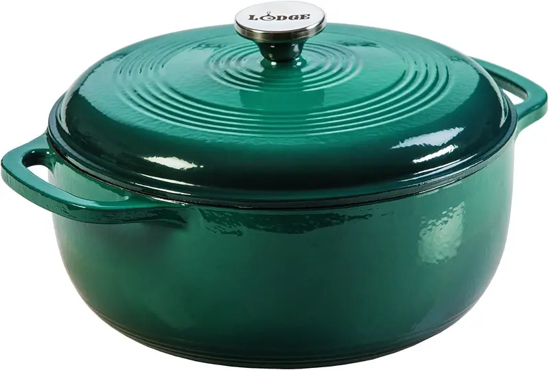 Lodge 6-Quart Caribbean Blue Enamel Cast Iron Dutch Oven with Moisture-Sealing Lid and Dual Handles 14
