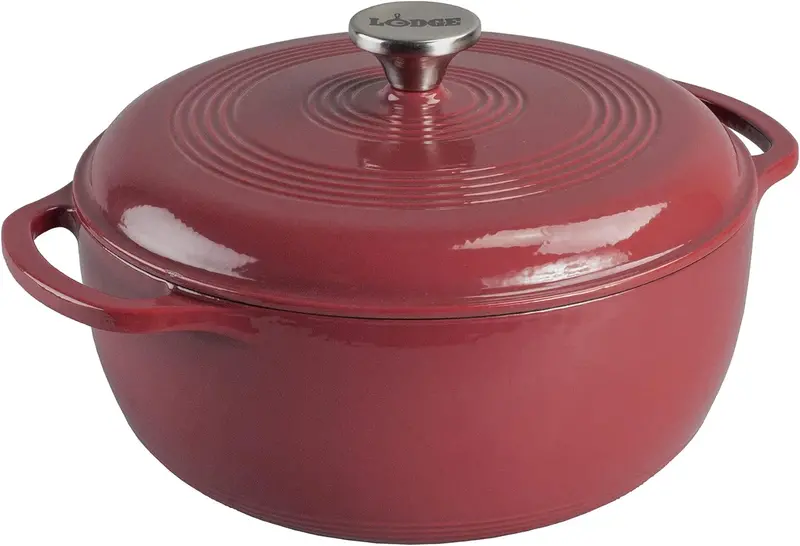 Lodge 6-Quart Caribbean Blue Enamel Cast Iron Dutch Oven with Moisture-Sealing Lid and Dual Handles