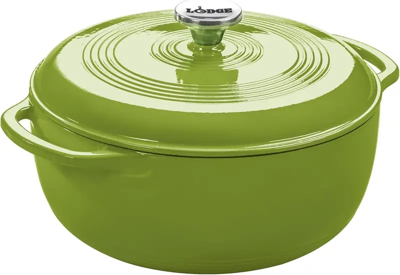 Lodge 6-Quart Caribbean Blue Enamel Cast Iron Dutch Oven with Moisture-Sealing Lid and Dual Handles