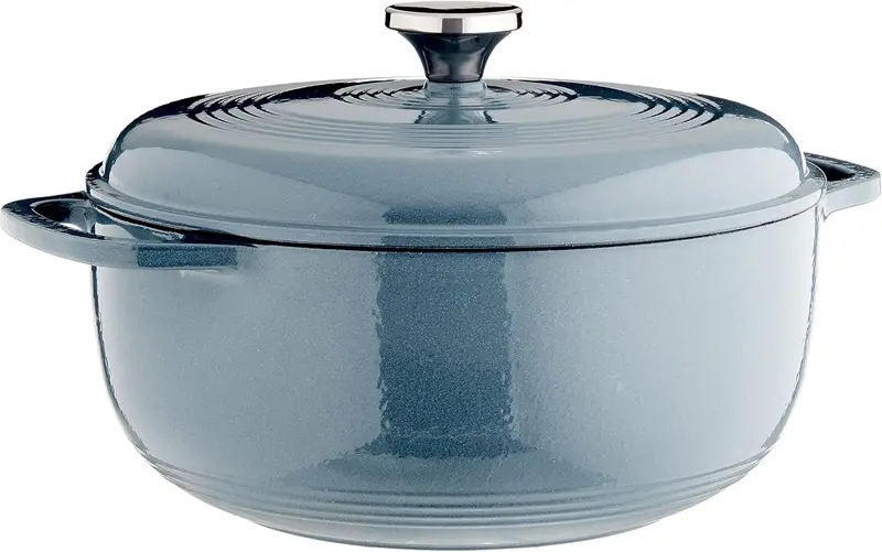 Lodge 6-Quart Caribbean Blue Enamel Cast Iron Dutch Oven with Moisture-Sealing Lid and Dual Handles