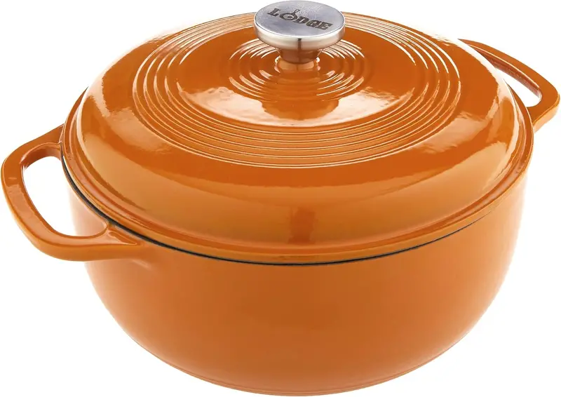 Lodge 6-Quart Caribbean Blue Enamel Cast Iron Dutch Oven with Moisture-Sealing Lid and Dual Handles