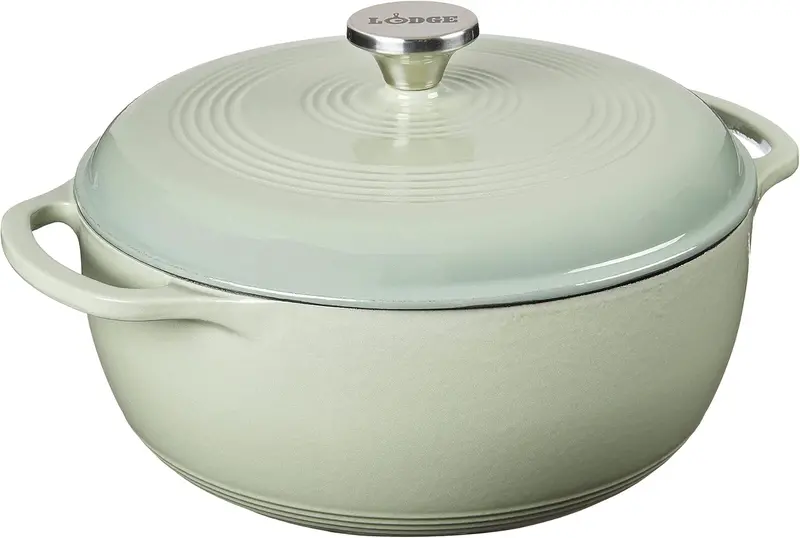 Lodge 6-Quart Caribbean Blue Enamel Cast Iron Dutch Oven with Moisture-Sealing Lid and Dual Handles