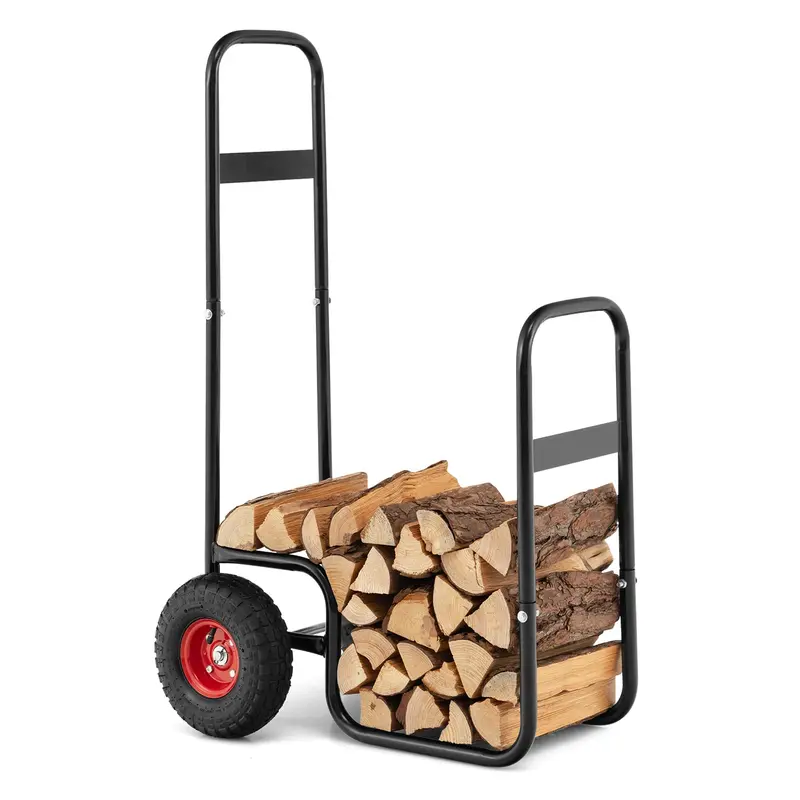 Log Cart for Firewood Transport – Indoor/Outdoor Storage Mover with Durable Rubber Wheels