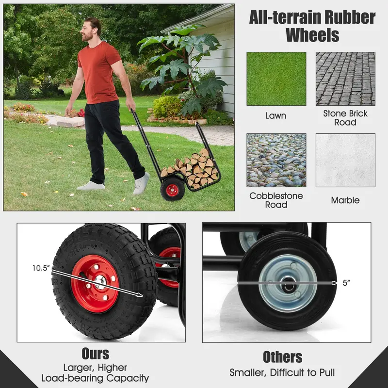 Log Cart for Firewood Transport – Indoor/Outdoor Storage Mover with Durable Rubber Wheels