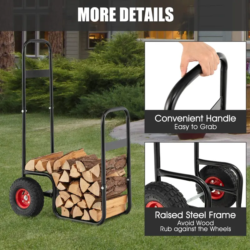 Log Cart for Firewood Transport – Indoor/Outdoor Storage Mover with Durable Rubber Wheels