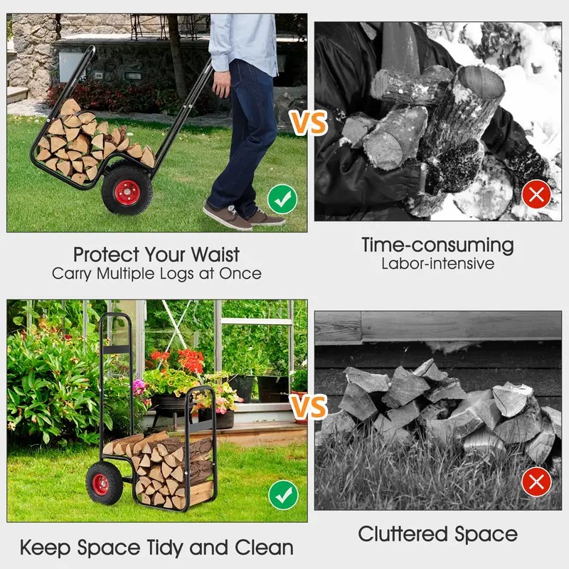 Log Cart for Firewood Transport – Indoor/Outdoor Storage Mover with Durable Rubber Wheels