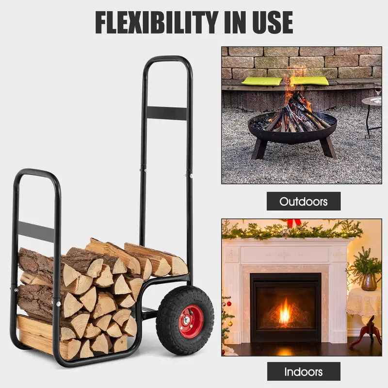 Log Cart for Firewood Transport – Indoor/Outdoor Storage Mover with Durable Rubber Wheels