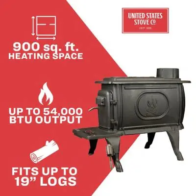 Logwood EPA-Exempt Cast Iron Wood Stove – 900 Sq. Ft. Heating Capacity
