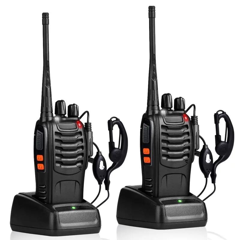 Long-Range Rechargeable Walkie Talkies with Built-in Flashlights and Included Earpieces