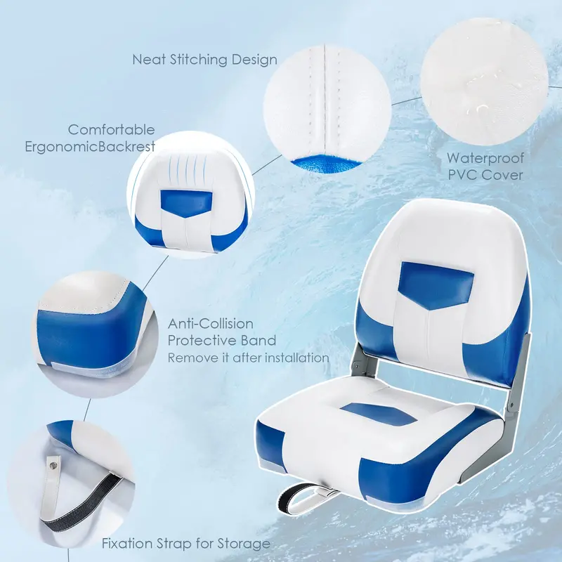 Low-Back Folding Boat Seats – 2-Pack Marine-Grade Seat Set for Small Watercraft
