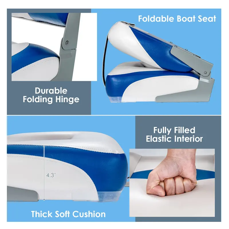 Low-Back Folding Boat Seats – 2-Pack Marine-Grade Seat Set for Small Watercraft