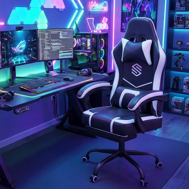 Lumbar-Support Computer Chair with Footrest & Linkage Armrests – Ergonomic Design 2