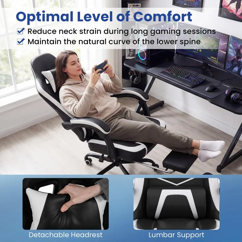 Lumbar-Support Computer Chair with Footrest & Linkage Armrests – Ergonomic Design