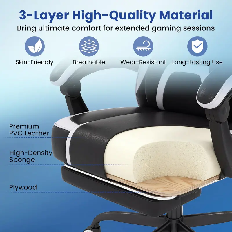Lumbar-Support Computer Chair with Footrest & Linkage Armrests – Ergonomic Design