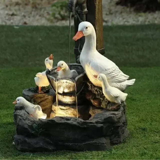 Lunaverde Solar-Powered Duck & Squirrel Fountain – Weatherproof Resin Garden Sculpture with LED Glow