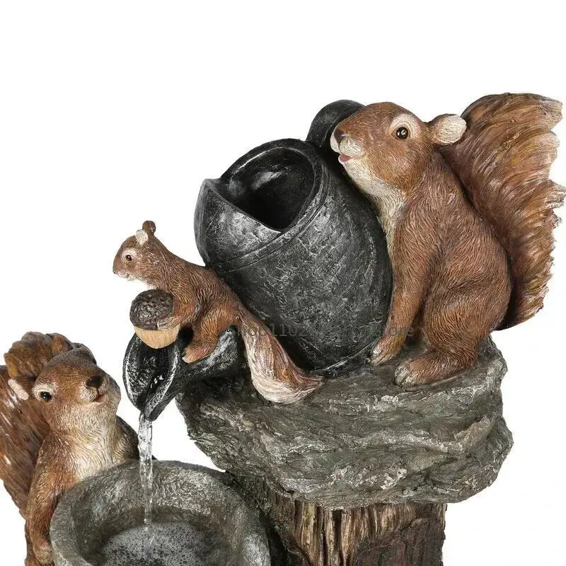 Lunaverde Solar-Powered Duck & Squirrel Fountain – Weatherproof Resin Garden Sculpture with LED Glow 2