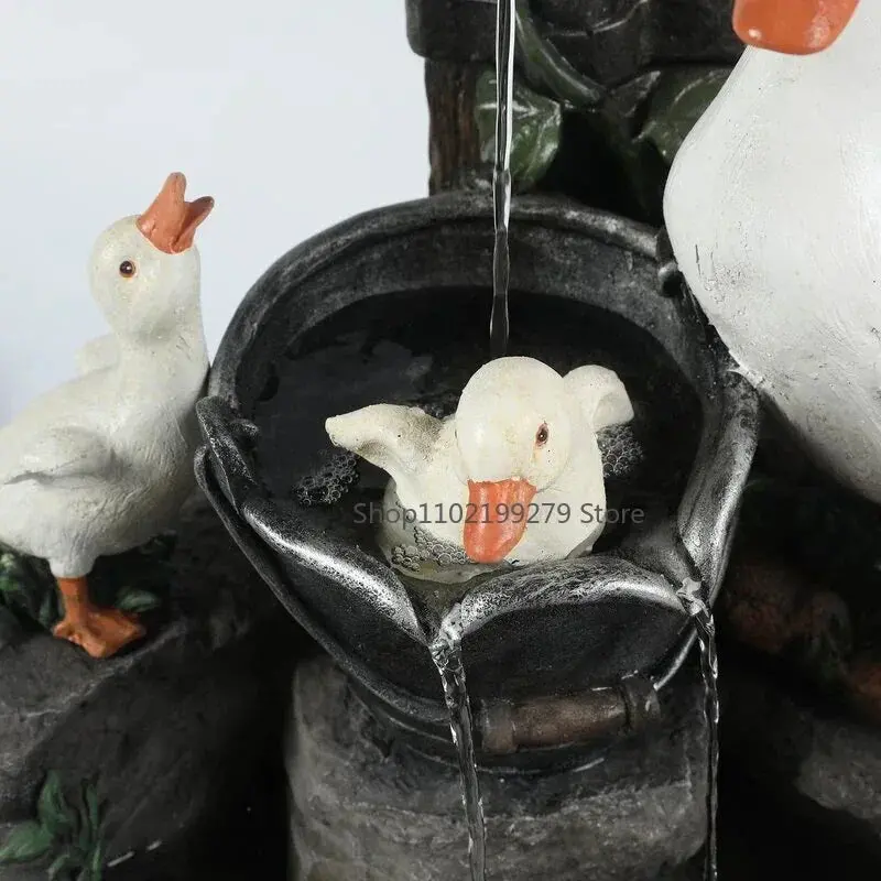 Lunaverde Solar-Powered Duck & Squirrel Fountain – Weatherproof Resin Garden Sculpture with LED Glow