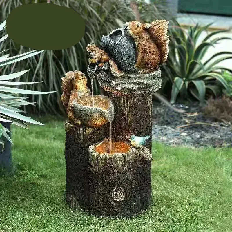 Lunaverde Solar-Powered Duck & Squirrel Fountain – Weatherproof Resin Garden Sculpture with LED Glow