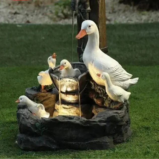 Lunaverde Solar-Powered Duck & Squirrel Fountain – Weatherproof Resin Garden Sculpture with LED Glow