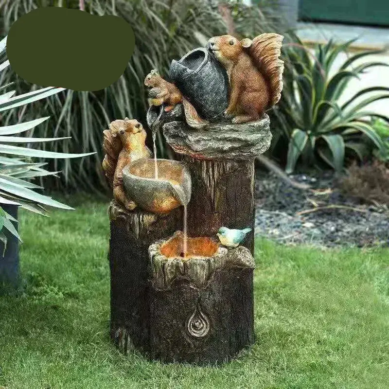 Lunaverde Solar-Powered Duck & Squirrel Fountain – Weatherproof Resin Garden Sculpture with LED Glow