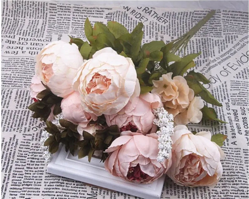 Luxury Peony Silk Flower Bouquet – 13-Piece European-Style Arrangement, 47 cm