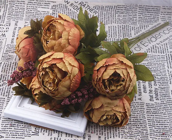 Luxury Peony Silk Flower Bouquet – 13-Piece European-Style Arrangement, 47 cm