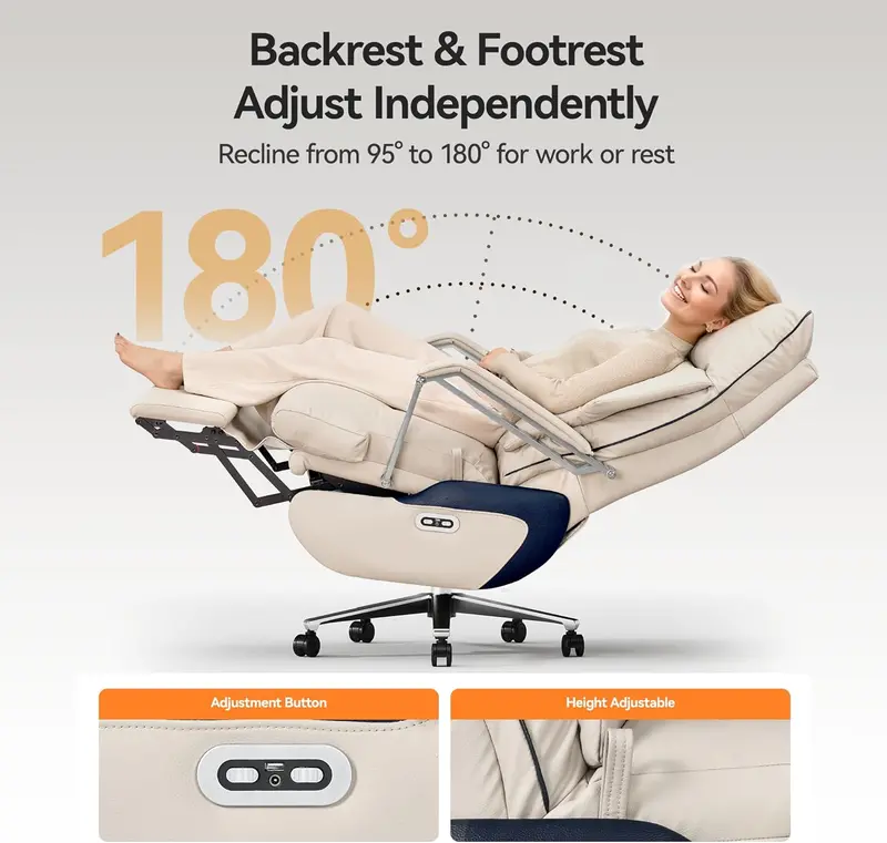 M80 Dual-Motor Executive Office Chair – Big & Tall Recliner with Footrest, Beige Fabric, 420-Lb Capacity