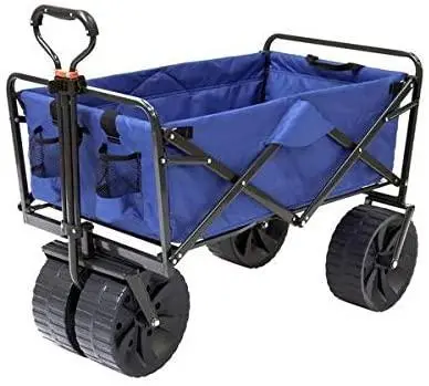 Mac Sports All-Terrain Beach Wagon – Heavy-Duty Collapsible Utility Cart (Blue/Black)