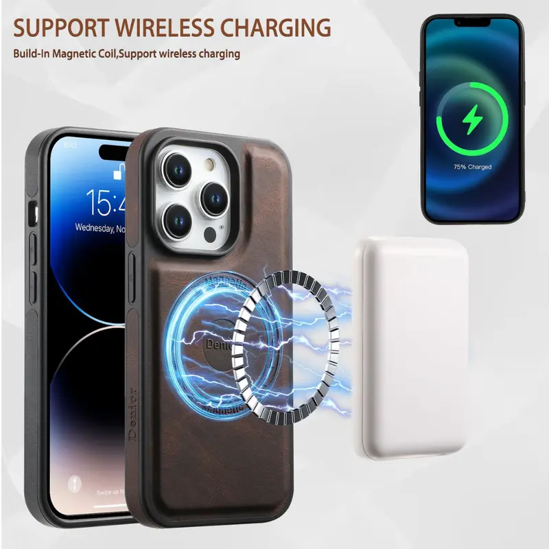 Magnetic Leather Wallet Case for iPhone – MagSafe Ready