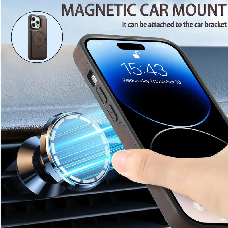 Magnetic Leather Wallet Case for iPhone – MagSafe Ready