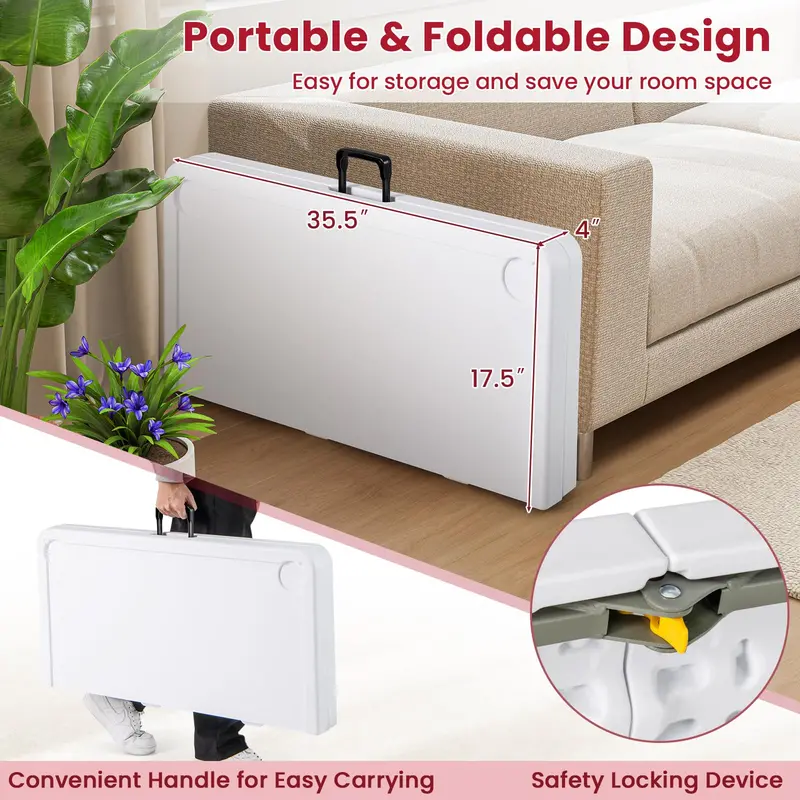 Mahjong-Friendly Folding Card Table — 35-Inch Square HDPE Surface with Cup Holders & Mat