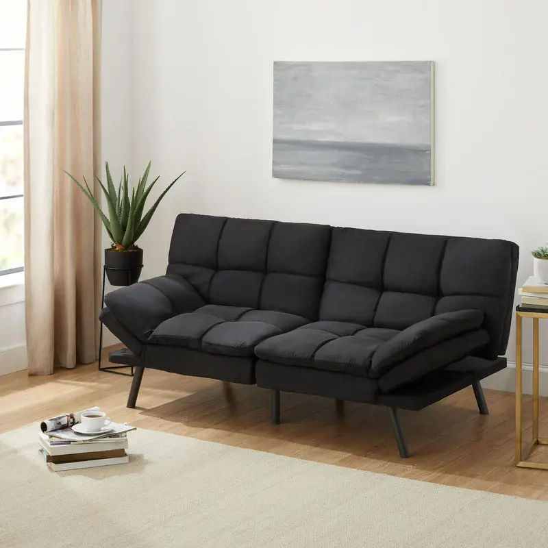 Mainstays Black Faux Suede Memory Foam Futon Sofa Bed