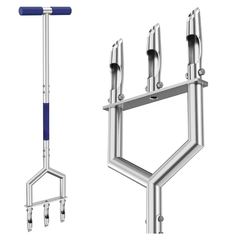 Manual Core Aerator Tool with Three Hollow Stainless Steel Tines